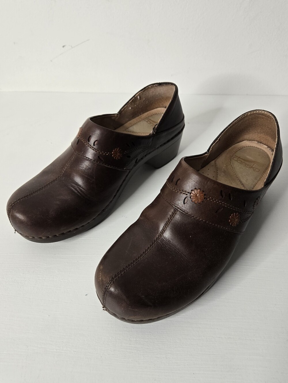 Dansko Dark Brown Leather Slip-On Clogs Size 40